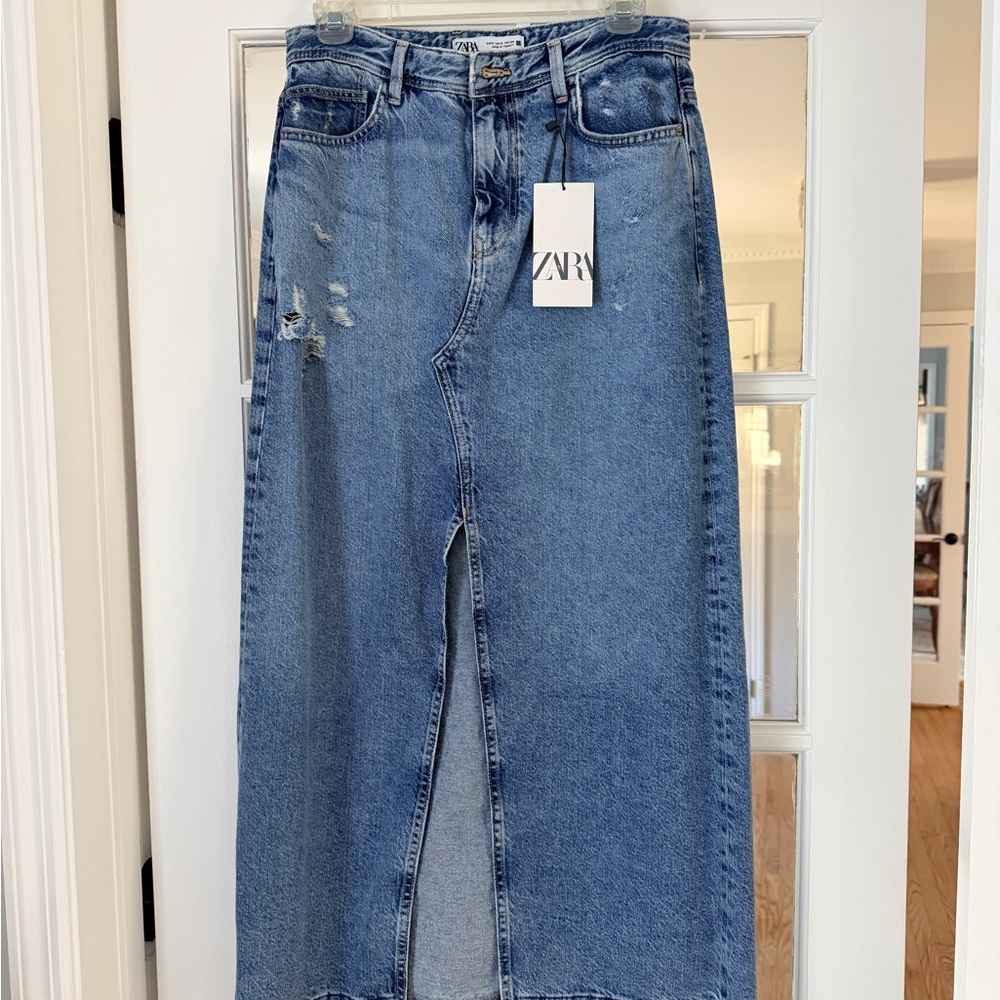 ZARA Distressed Denim Long Skirt- NWT- Size Small